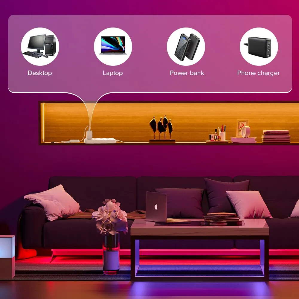 FCOB COB USB RGB LED Light Strip Full Set 576 LEDs DC5V IR38 Keys BT Music APP Flexible Dimmable Linear TV Backlight