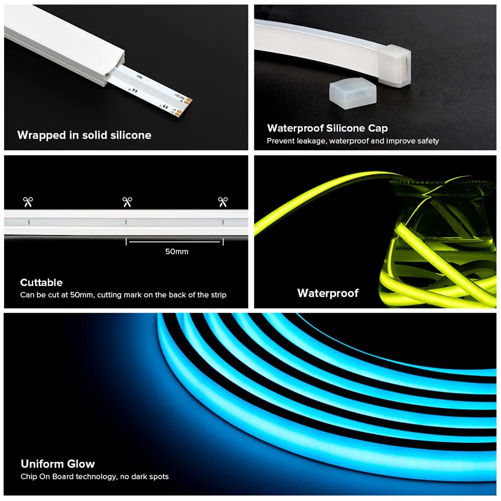 FCOB FOB COB LED Strip IP68 840 RGB LEDs 5M DC24V High Linear Dimmable Outdoor Waterproof Decoration
