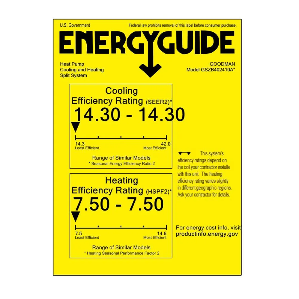 Goodman 2 Ton 14.3 SEER2 Single-Stage Heat Pump GSZB402410