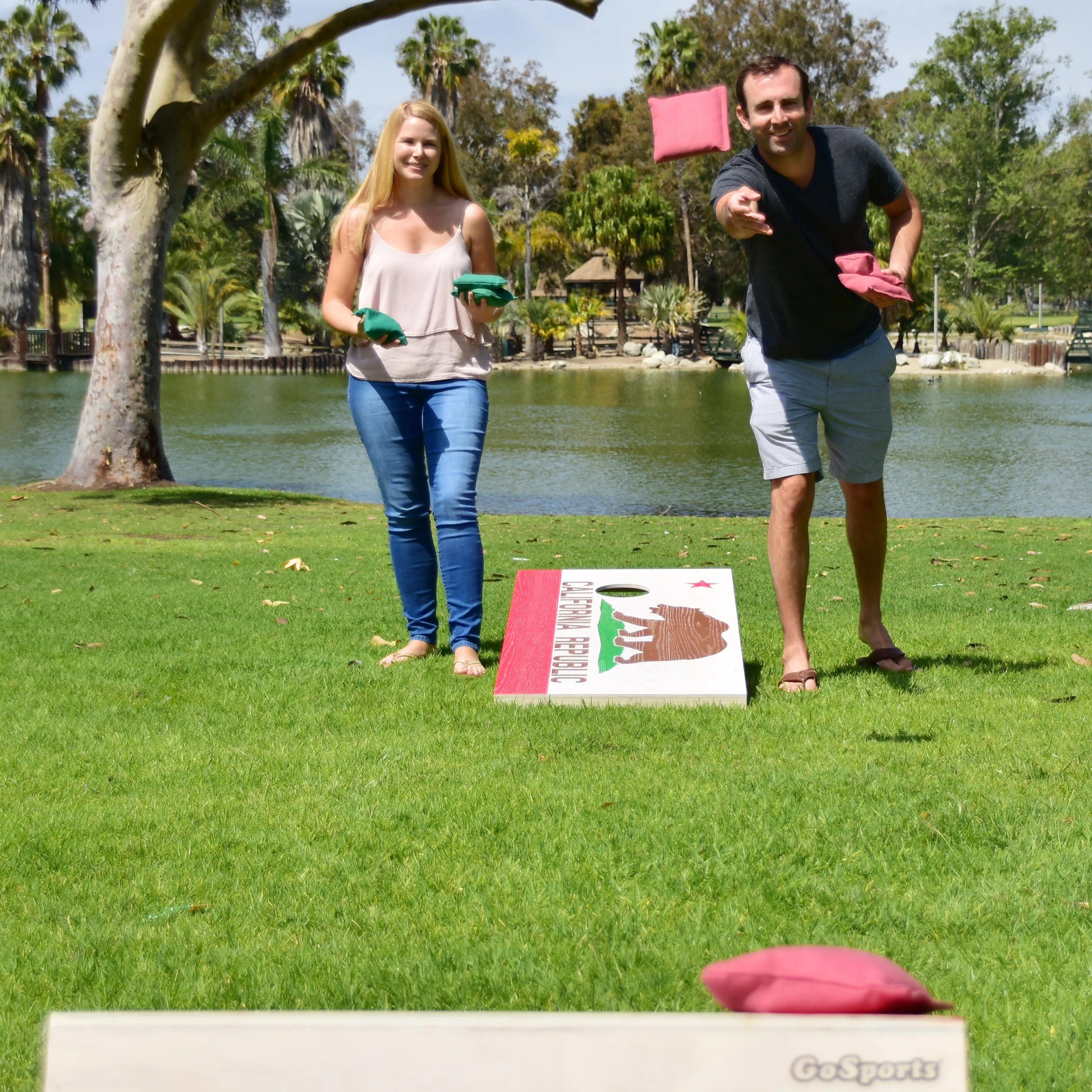 GoSports 4 ft x 2 ft Wooden Cornhole Set - California