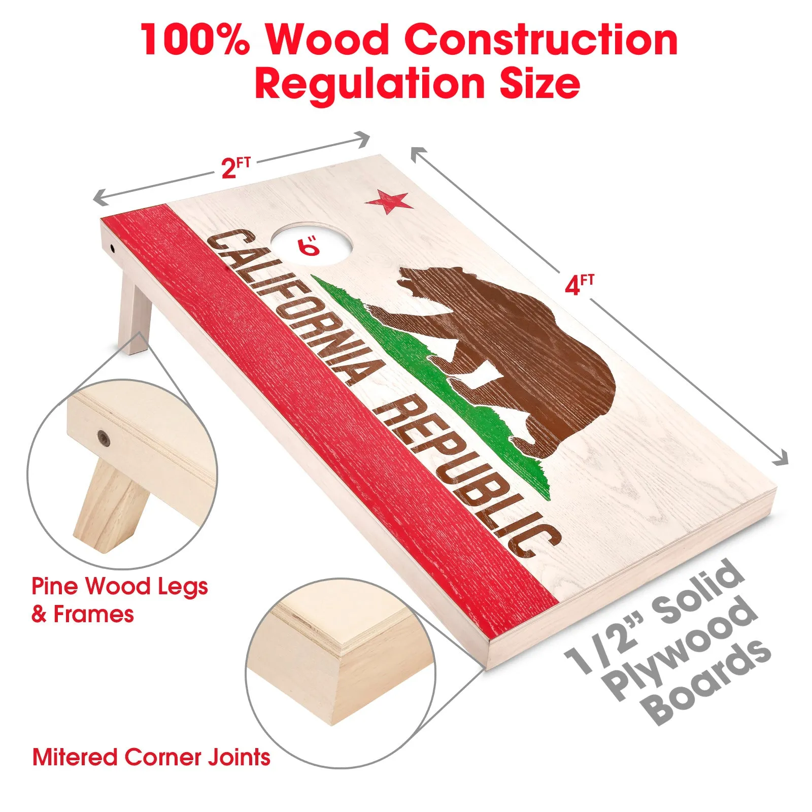 GoSports 4 ft x 2 ft Wooden Cornhole Set - California