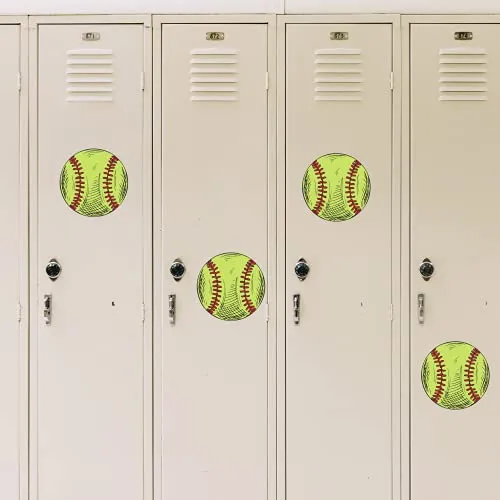 Hand Drawn Softball Car Magnet, Round Magnetic Decal for Lockers, Refrigerators, Cars, and More, Magnets for Teams and Sports Lovers, 5.5 Inches