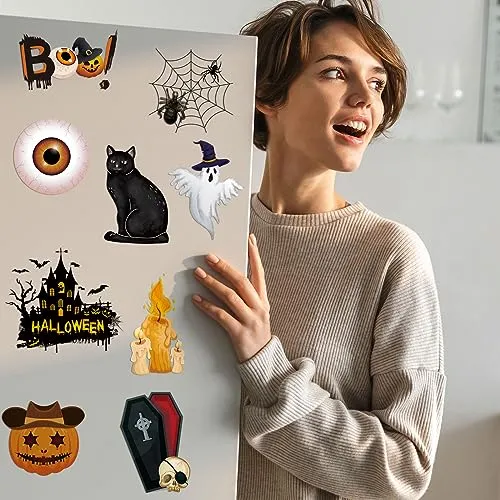 Harloon 24 Pieces Halloween Refrigerator Magnets Pumpkin Ghost Magnets Halloween Decorative Car Fridge Magnetic Stickers Halloween Magnets Decorations for Metal Door Mailbox Car Decor