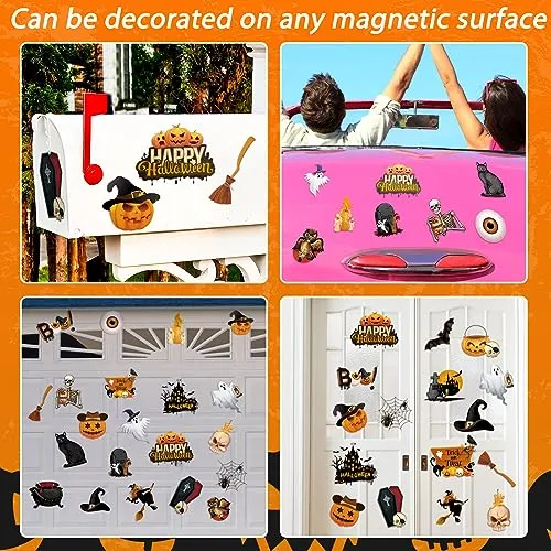 Harloon 24 Pieces Halloween Refrigerator Magnets Pumpkin Ghost Magnets Halloween Decorative Car Fridge Magnetic Stickers Halloween Magnets Decorations for Metal Door Mailbox Car Decor