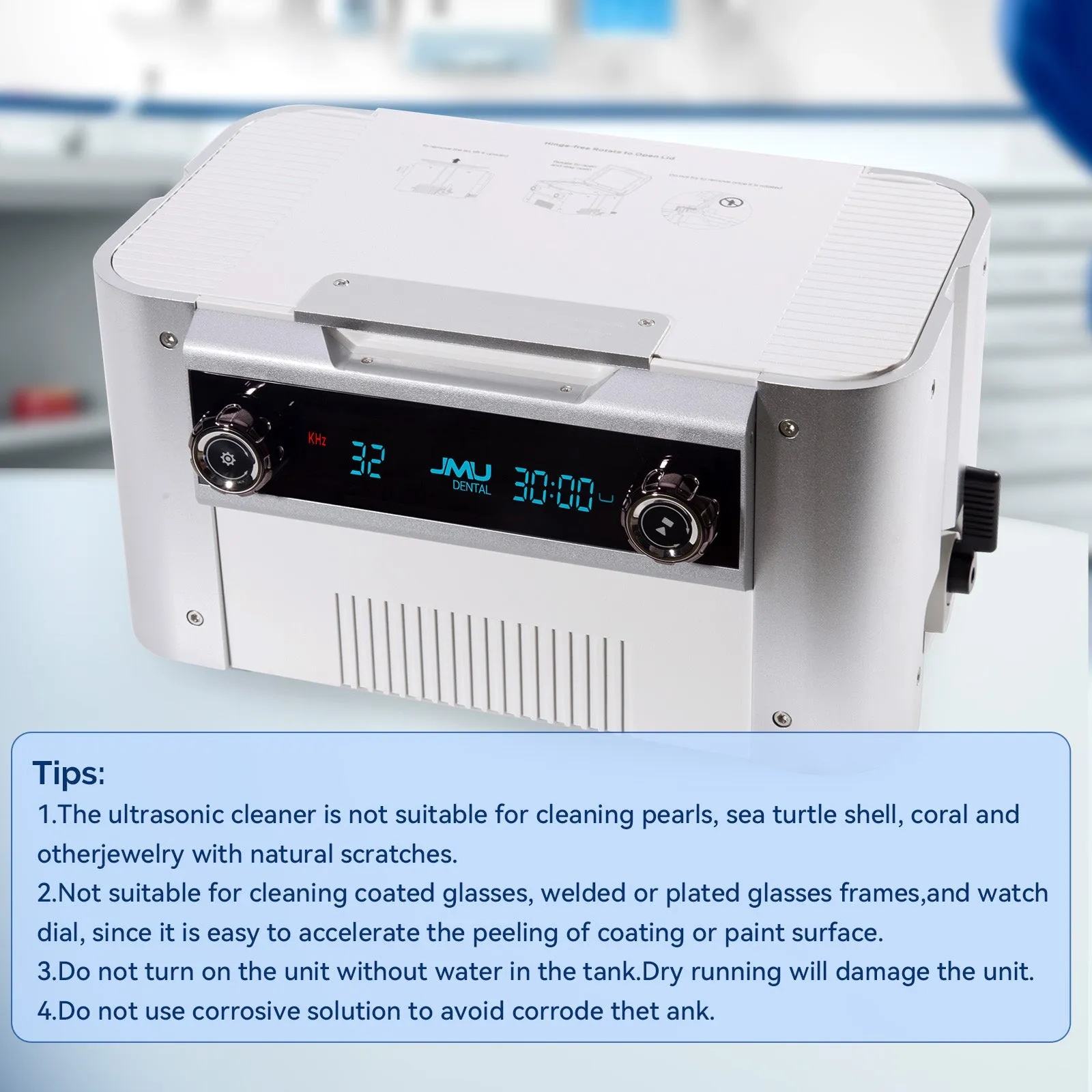 JMU Dental Ultrasonic Cleaner 1.6Gal Temperature Timer Settings