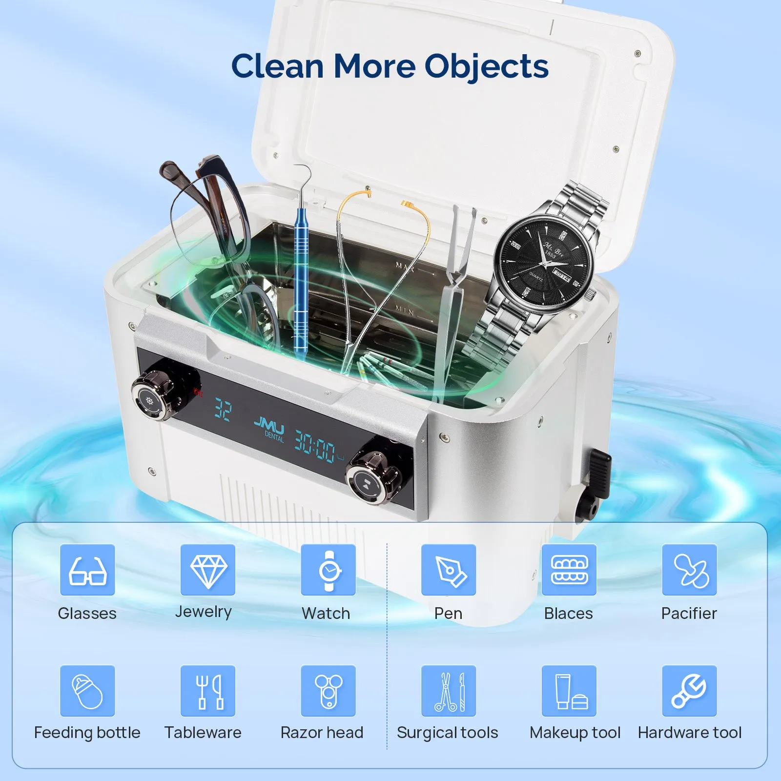 JMU Dental Ultrasonic Cleaner 1.6Gal Temperature Timer Settings