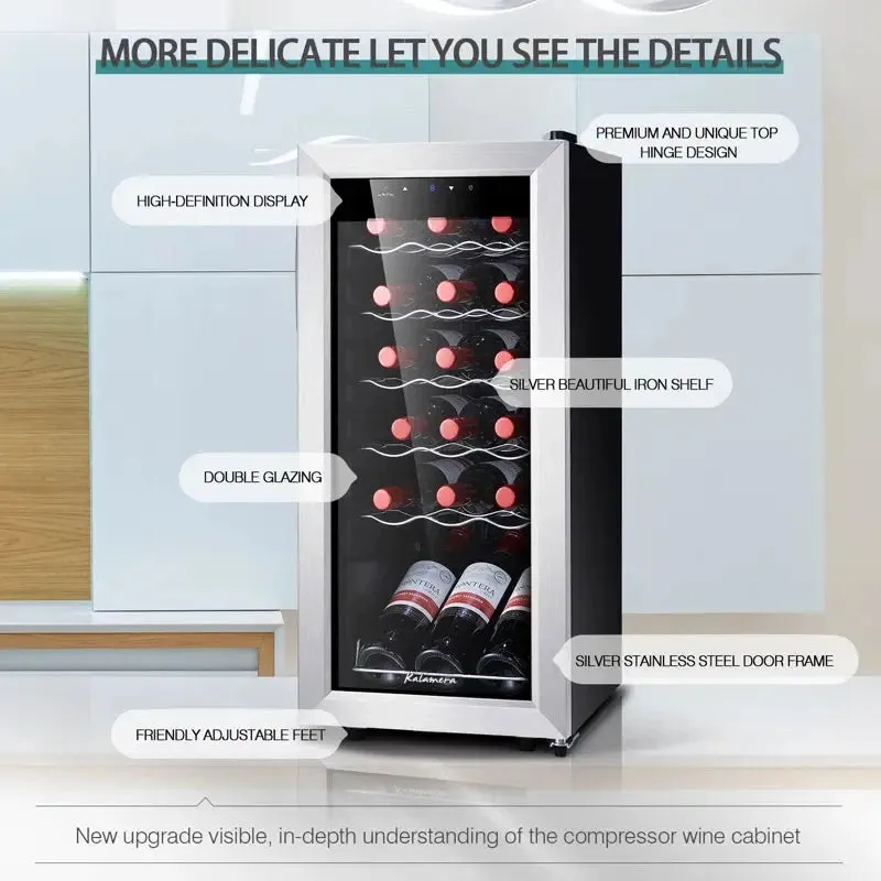 Kalamera 18 Bottle Free Standing Compressor Wine Cooler with Glass Door with Concealed Handle
