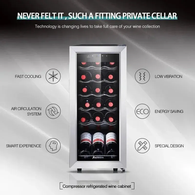 Kalamera 18 Bottle Free Standing Compressor Wine Cooler with Glass Door with Concealed Handle