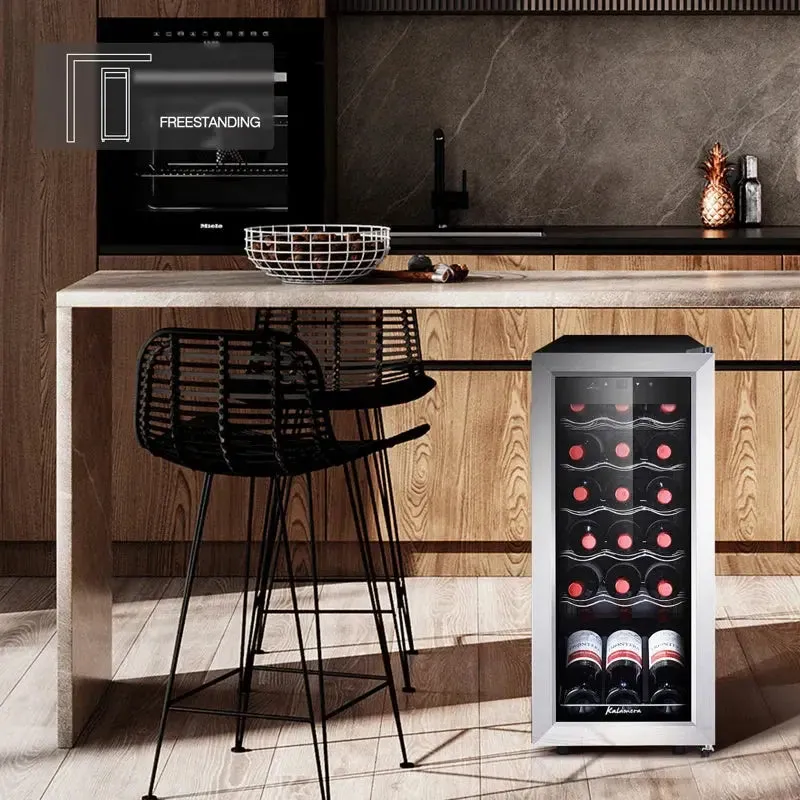 Kalamera 18 Bottle Free Standing Compressor Wine Cooler with Glass Door with Concealed Handle