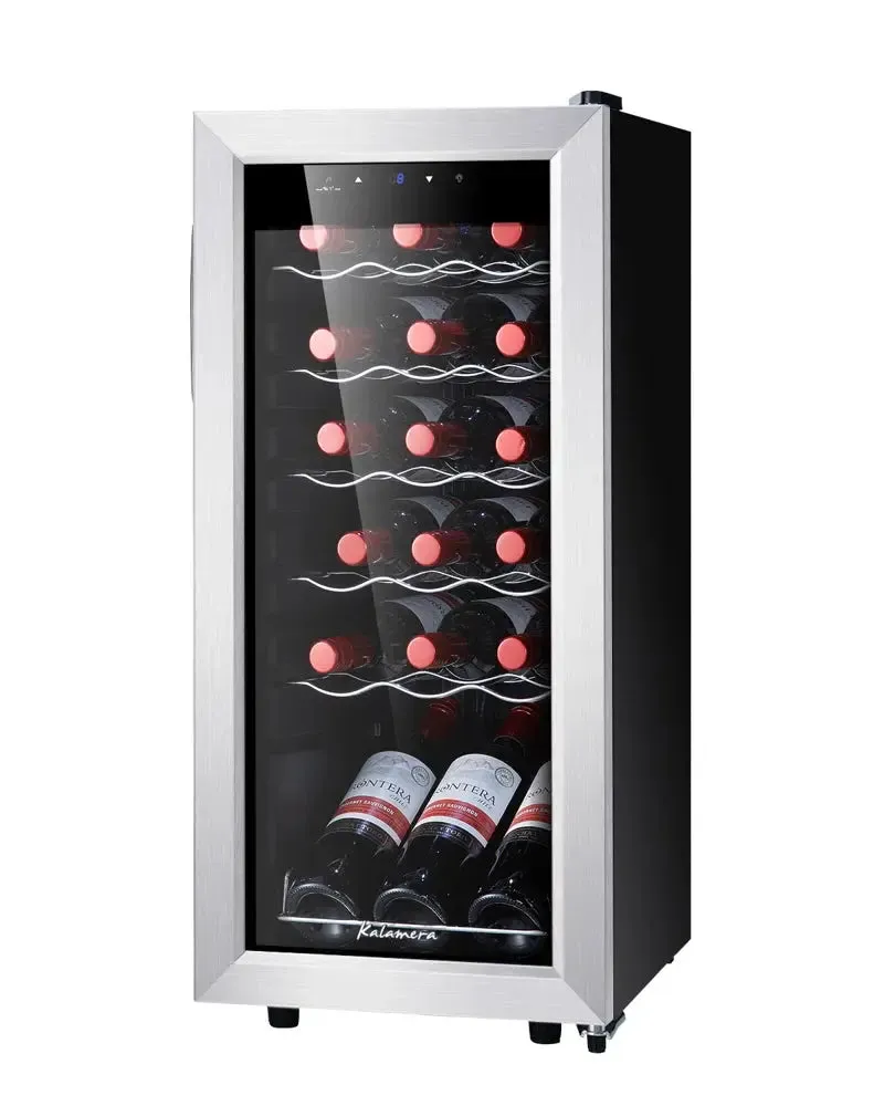 Kalamera 18 Bottle Free Standing Compressor Wine Cooler with Glass Door with Concealed Handle