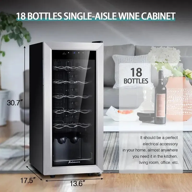 Kalamera 18 Bottle Free Standing Compressor Wine Cooler with Glass Door with Concealed Handle
