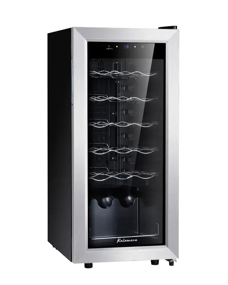 Kalamera 18 Bottle Free Standing Compressor Wine Cooler with Glass Door with Concealed Handle