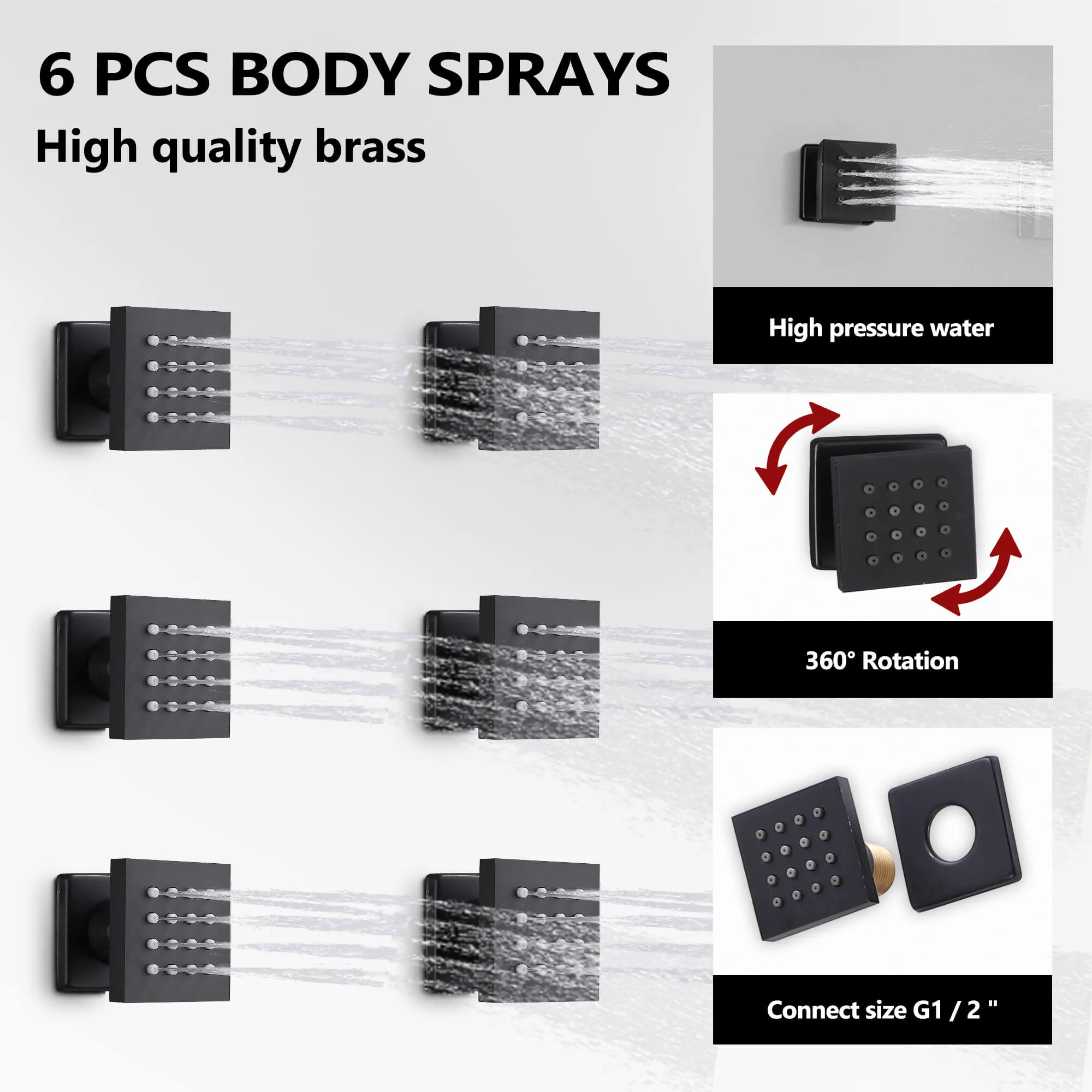 Luxury Ceiling Mount Thermostatic Shower System with 6 Body Sprays and Handheld RB0810