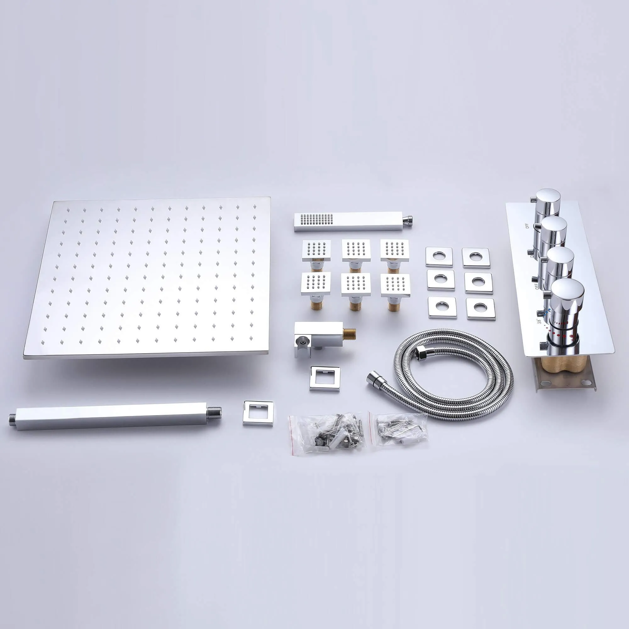 Luxury Ceiling Mount Thermostatic Shower System with 6 Body Sprays and Handheld RB0810