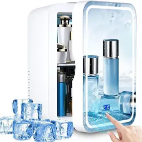 Mini Fridge 6 Liter,Mirror refrigerator,Portable Mirrored Beauty Fridge With LED Lighting, Skincare Fridge for Skincare, Bedroom and Travel (with Digital Temperature Control)