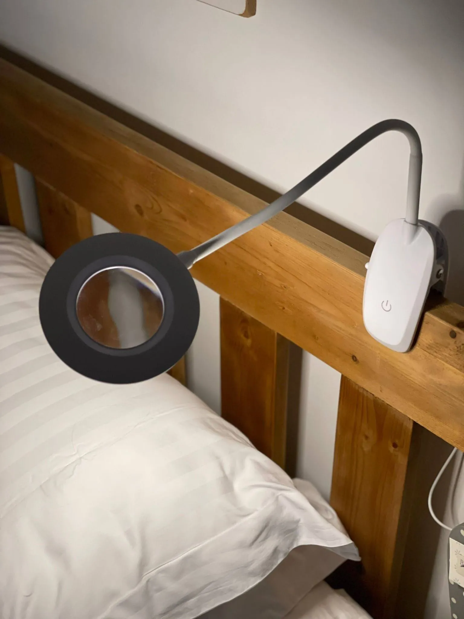 Native Lighting - White Clip On Magnifier (1.3X magnification lens surrounded by daylight LEDs with 3 step dimmer technology)