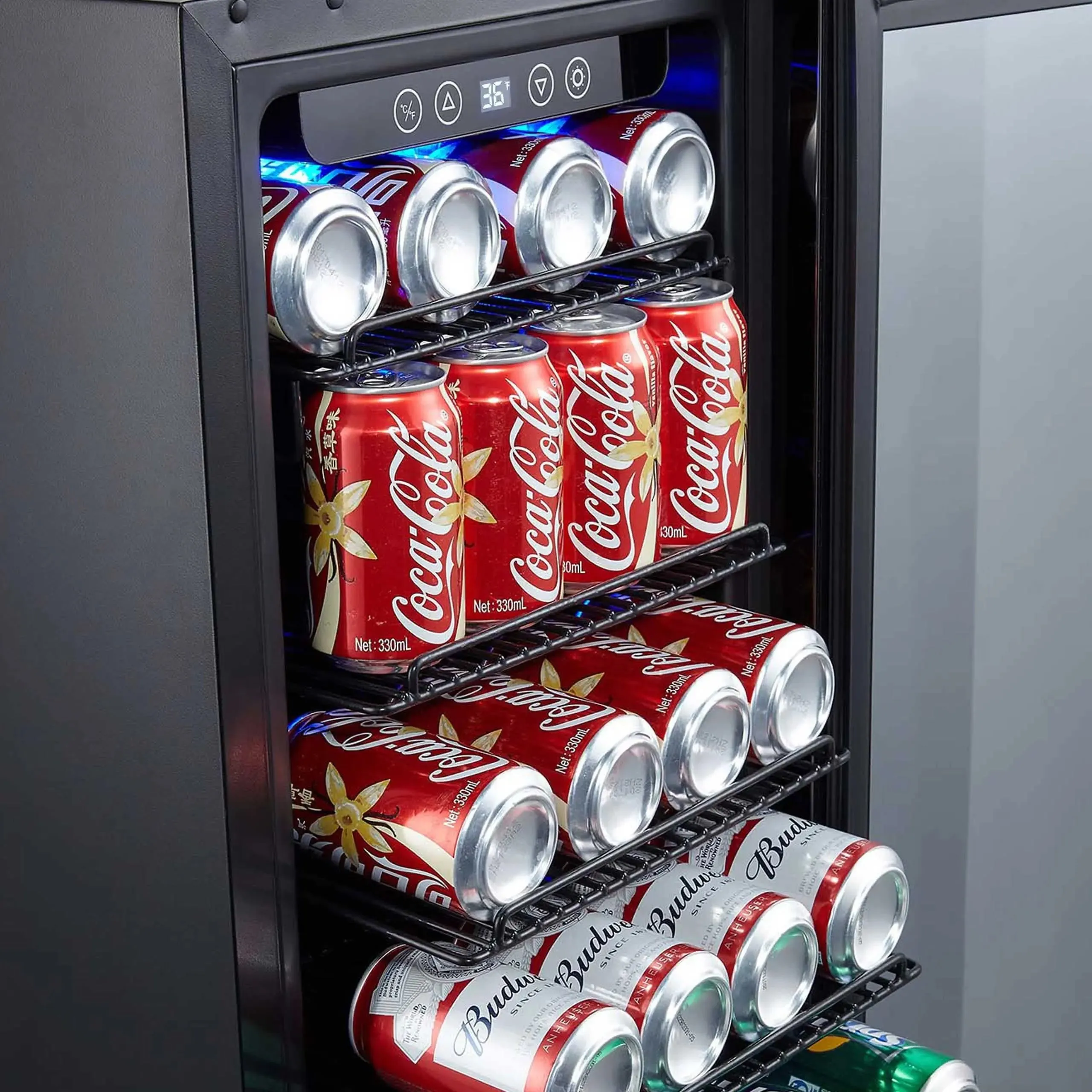 Newair 15” Built-In 96 Can Beverage Fridge with Precision Temperature Controls and Adjustable Shelves - Black Stainless Steel