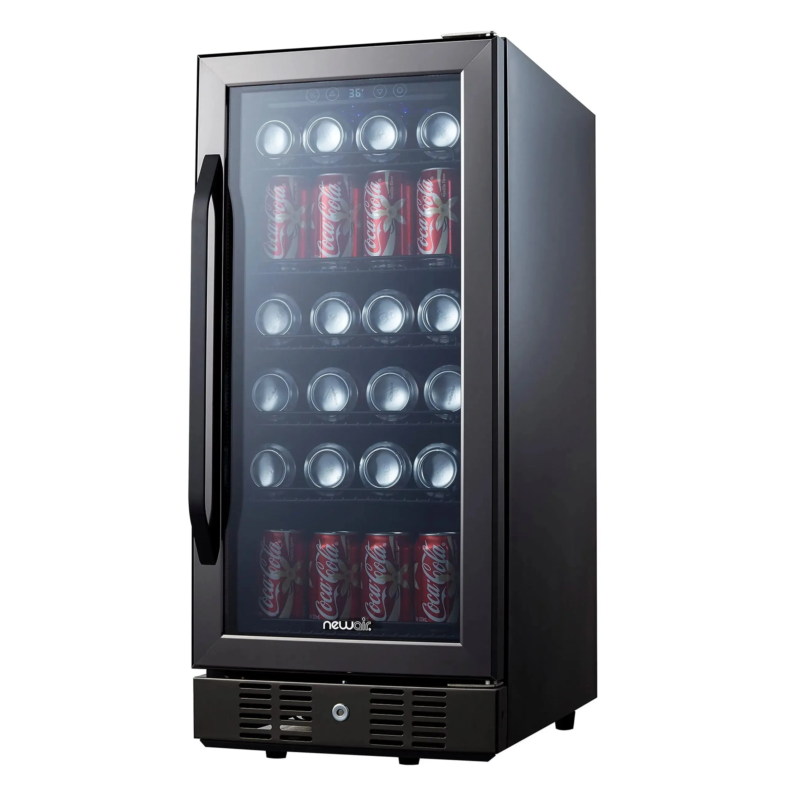 Newair 15” Built-In 96 Can Beverage Fridge with Precision Temperature Controls and Adjustable Shelves - Black Stainless Steel