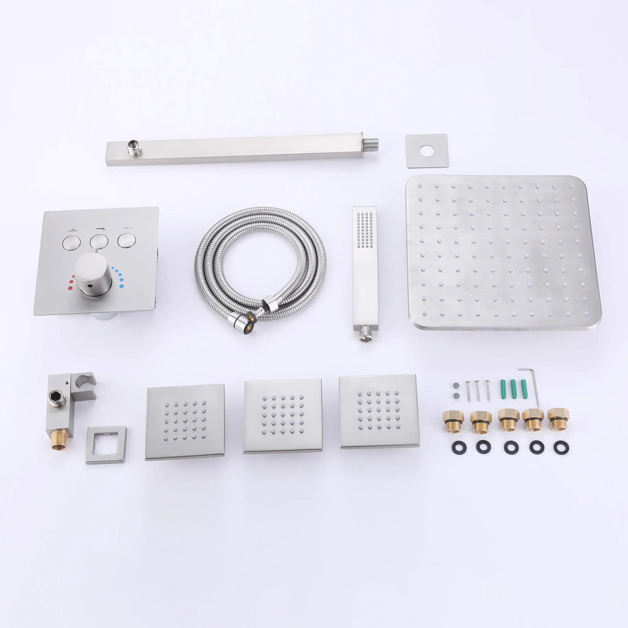 Rainfall Thermostatic Shower System with 3 PCS Body Jets Brushed Gold RB1111