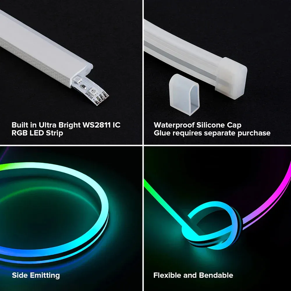 Side Emitting WS2811 IC RGB T0615 Neon Light 108LEDs/M Chasing Color IP67 Waterproof Silicone External Bright Tape DC 24V