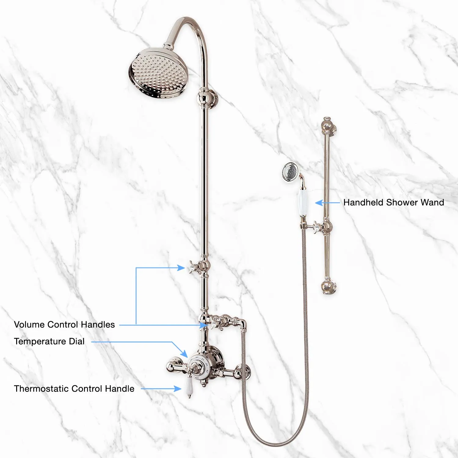 Ultra Luxury Exposed Thermostatic Shower System￼ with 8" Shower Head, Handheld Shower, and Slidebar