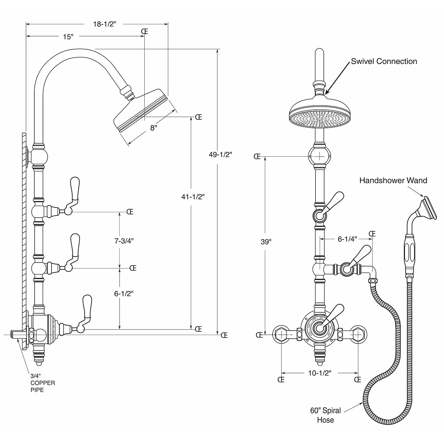 Ultra Luxury Exposed Thermostatic Shower System￼ with 8" Shower Head, Handheld Shower, and Slidebar